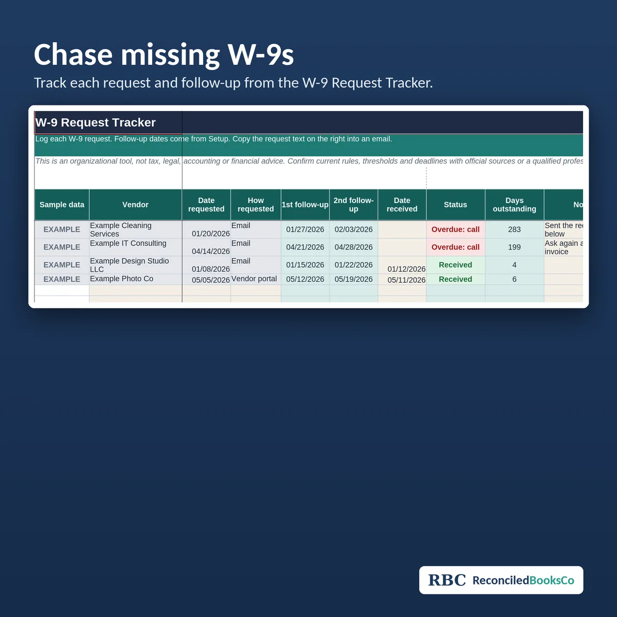 1099 Contractor and W-9 Tracker Spreadsheet for Excel: w-9 request tracker