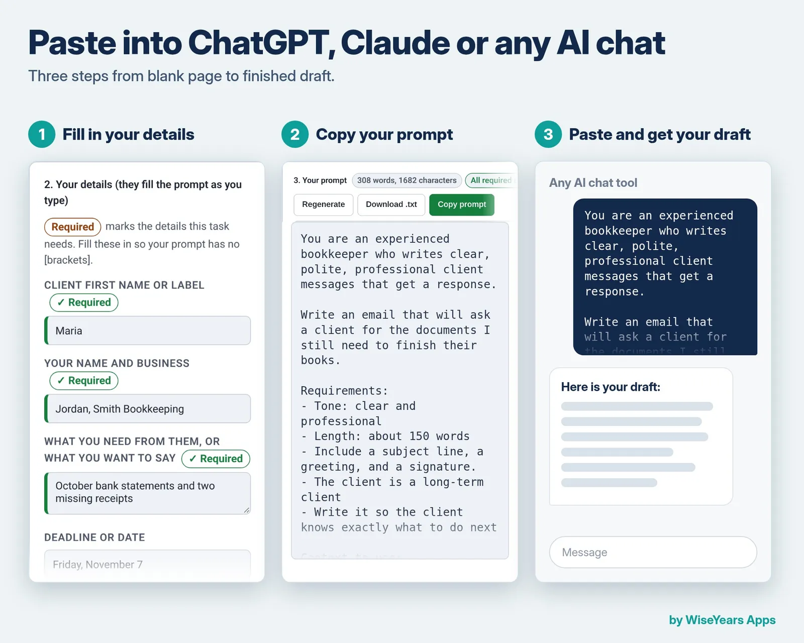 Bookkeeping Prompt Builders Bundle: paste into any AI chat
