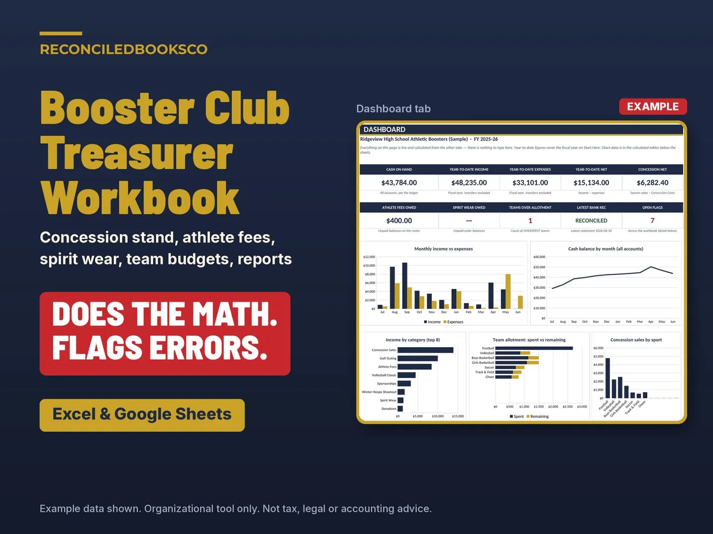 Booster Club Treasurer Spreadsheet and Cash Count: hero