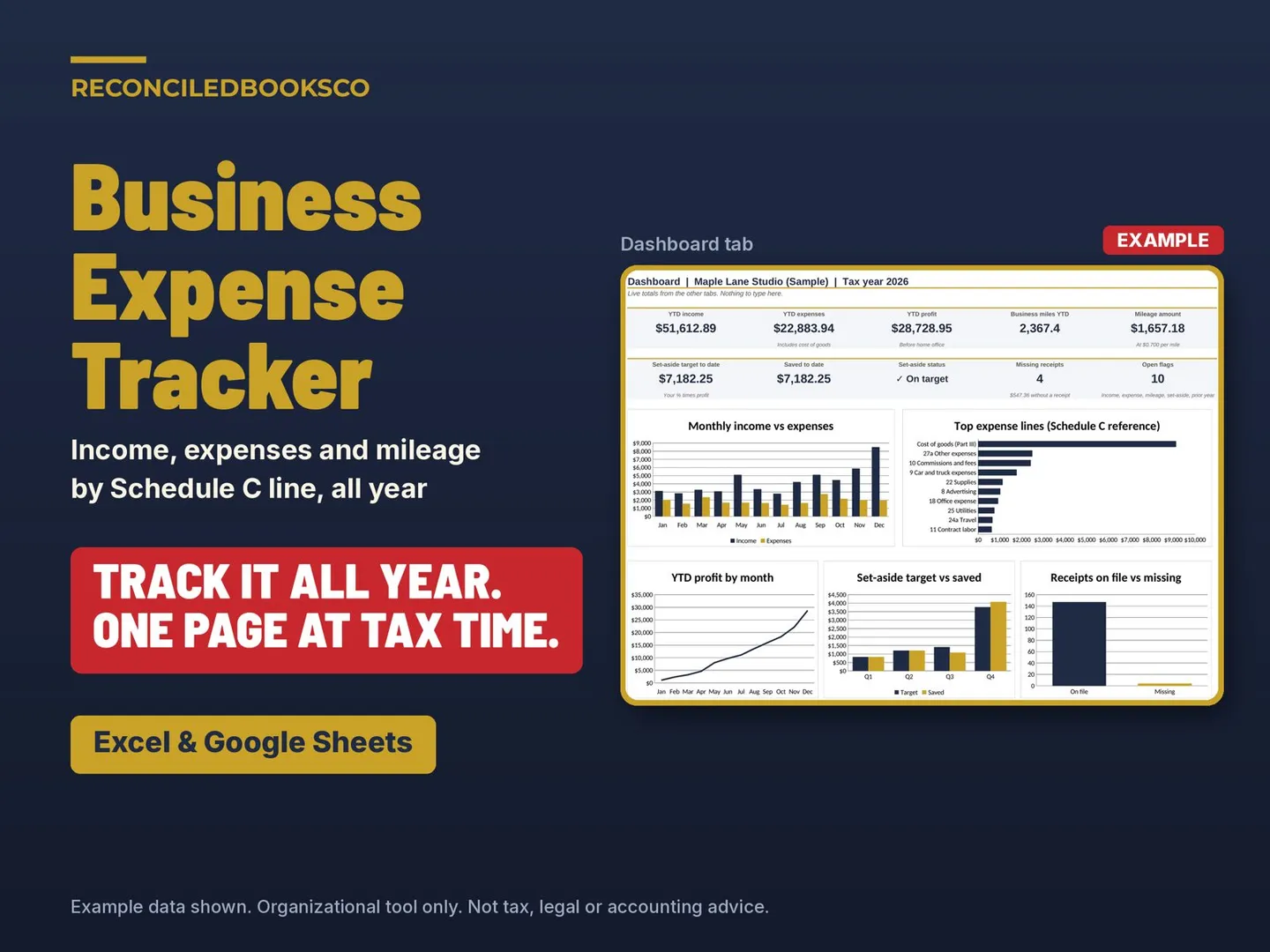 Business Expense Tracker Spreadsheet with Mileage Log: hero