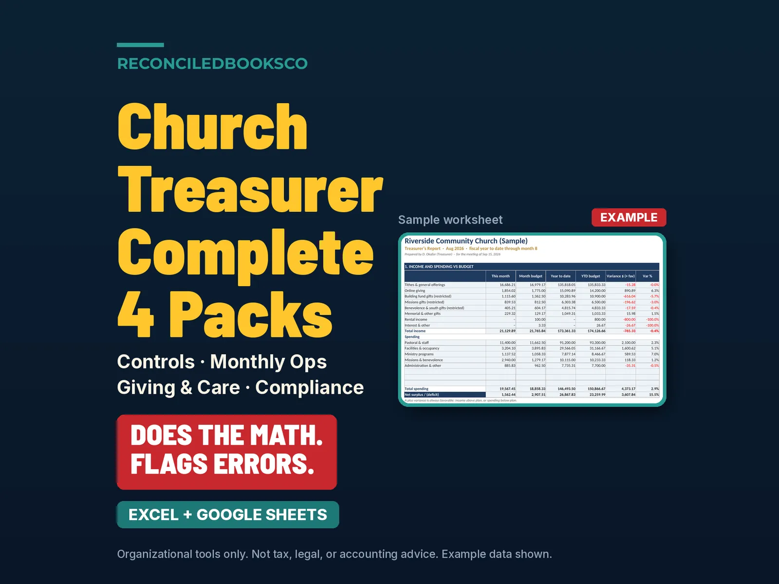 Church Treasurer Spreadsheet Bundle for Bookkeeping and Board Reports, image 2