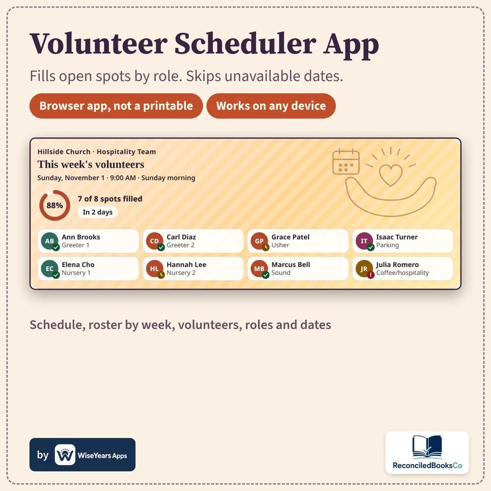 Church Volunteer Scheduler cover by WiseYears Apps