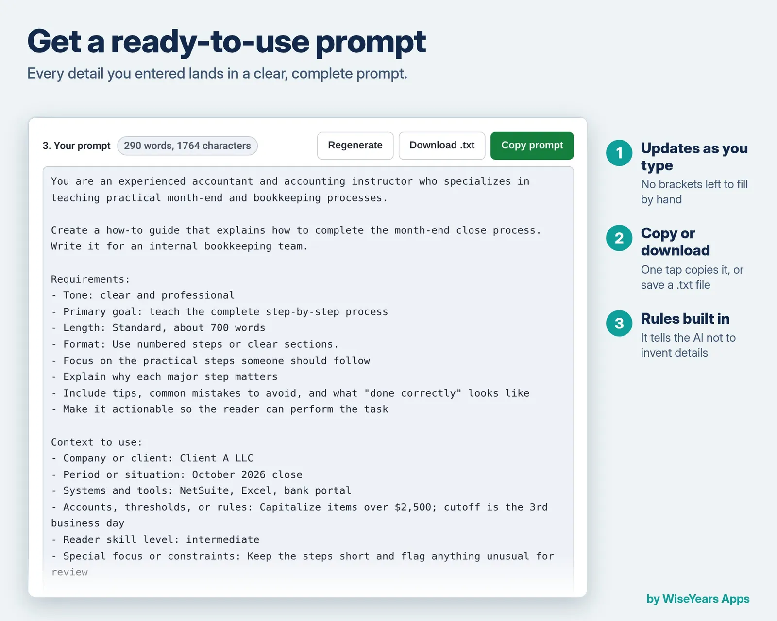 Finance Prompt Builder (Close and Reconciliation): ready-to-use prompt