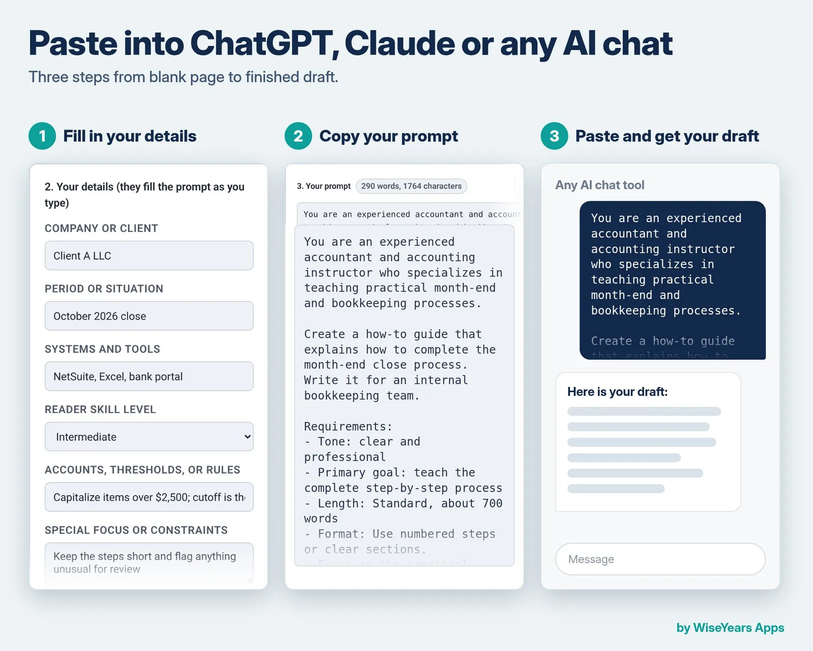 Finance Prompt Builder (Close and Reconciliation): paste into any AI chat