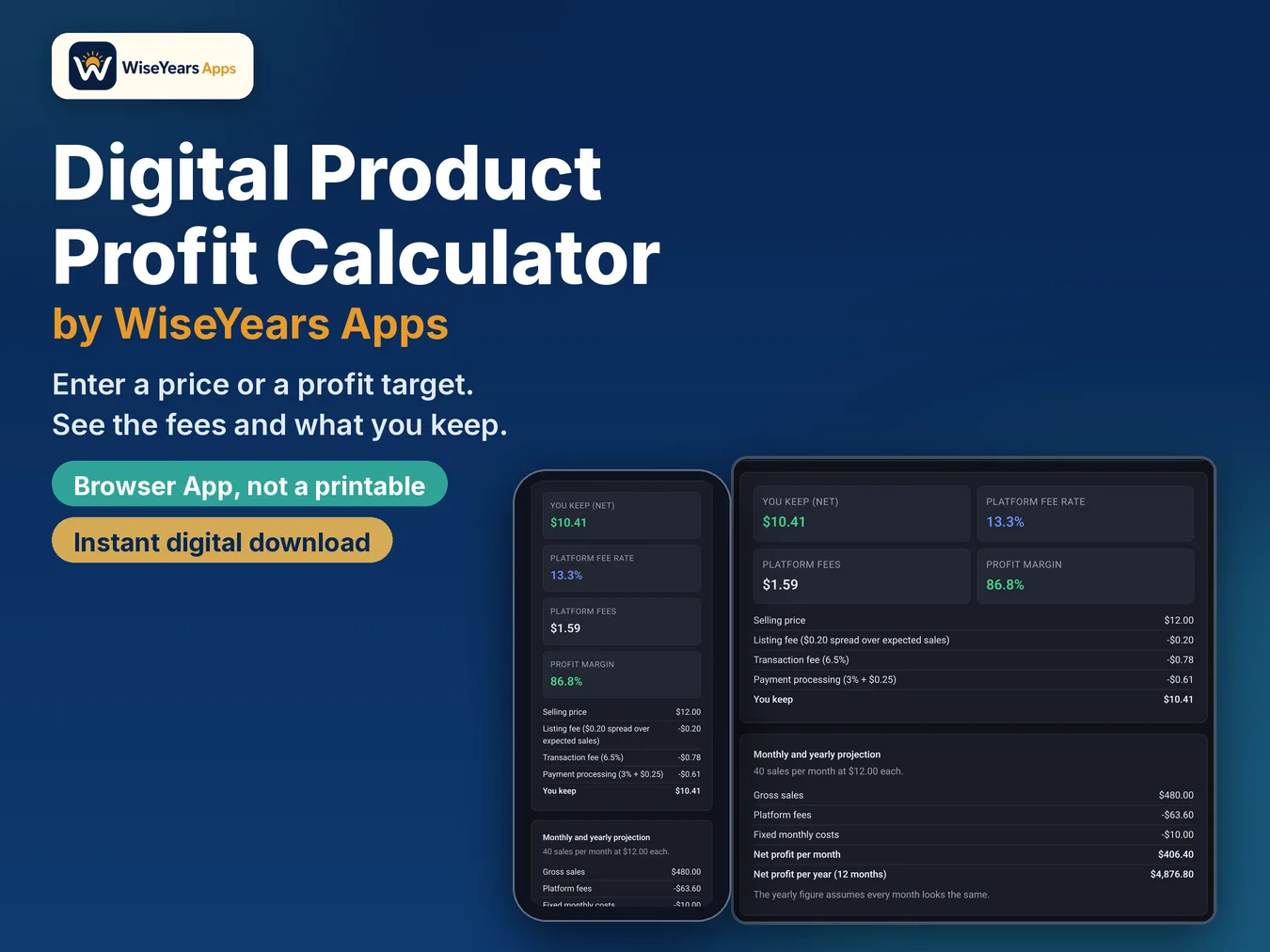Digital Product Profit Calculator cover by WiseYears Apps