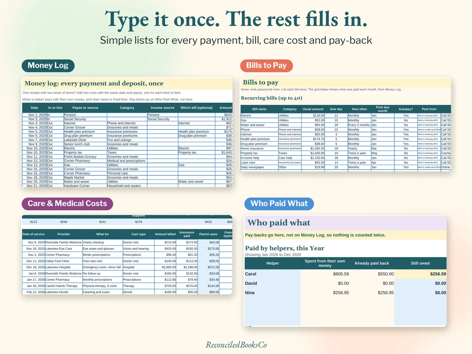 Elderly Parent Finance Tracker: Caregiver Spreadsheet for Bills, image 7