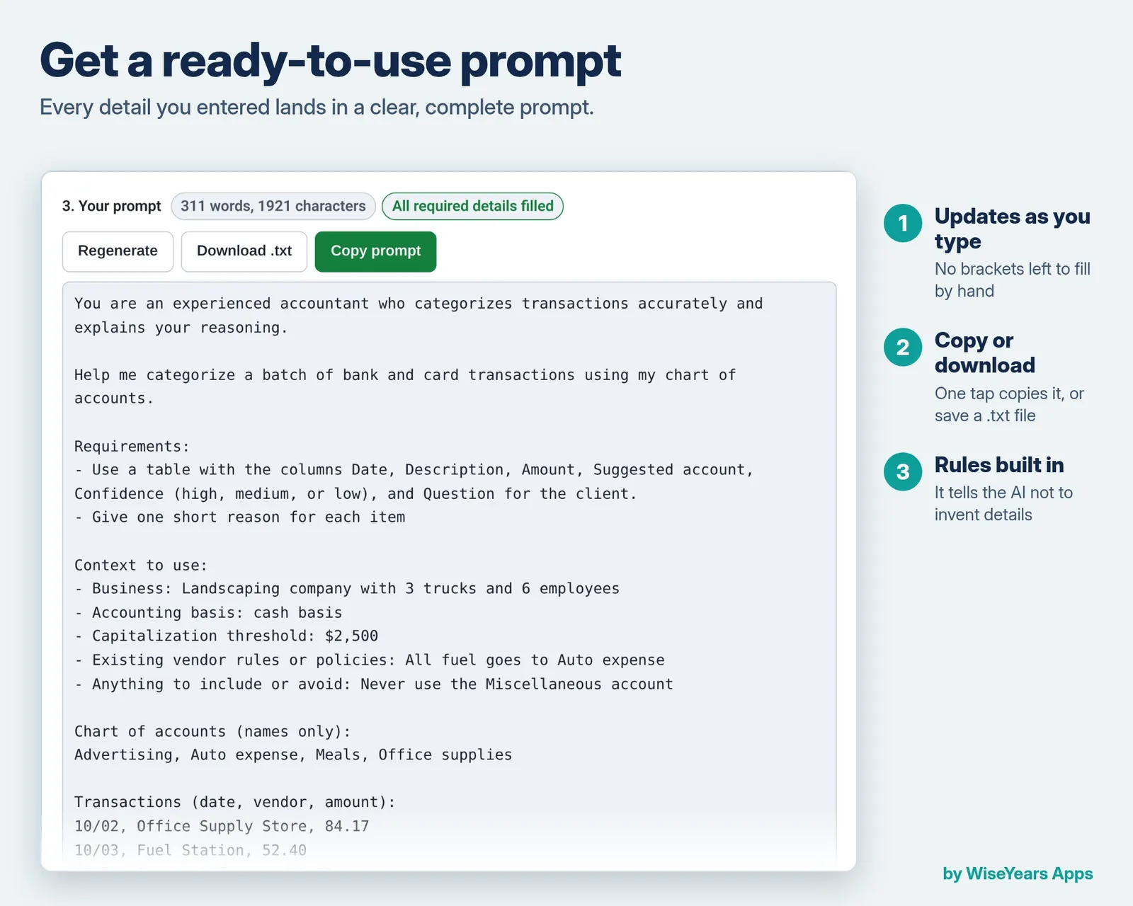 Expense Categorization Prompt Builder: ready-to-use prompt
