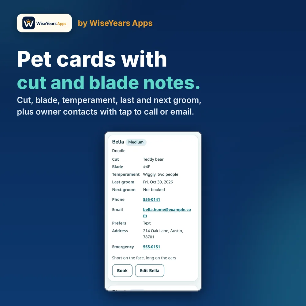 Groomer Rebook Book: pet cards with owner contact fields