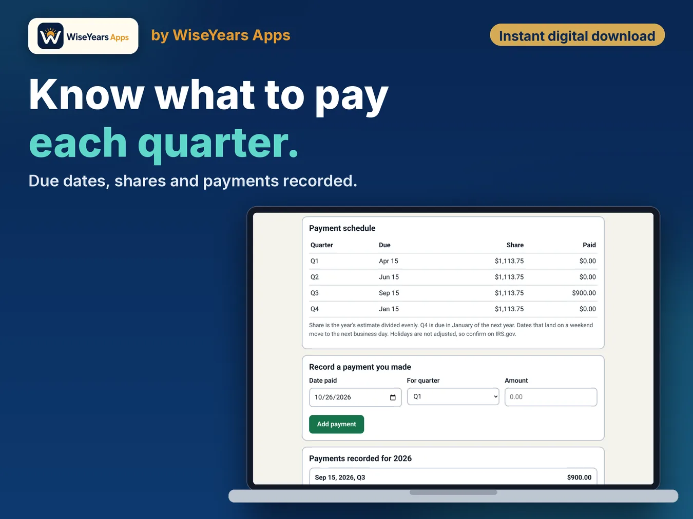 Mileage Log and Quarterly Tax Tracker: quarterly payment due dates