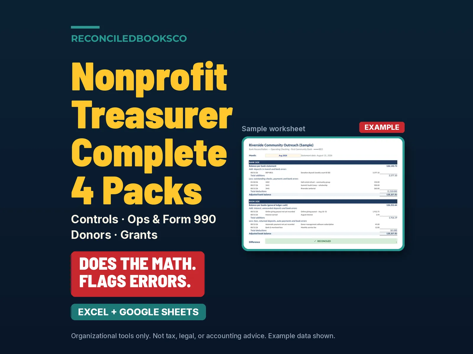 Nonprofit Bookkeeping Template Bundle for Treasurers: Excel and Sheets, image 2