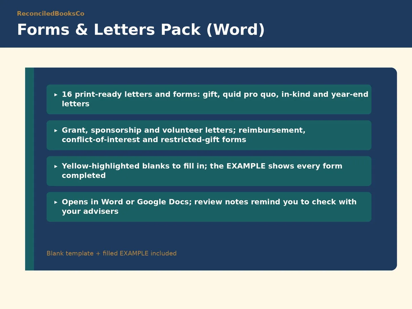 Nonprofit Donation Tracker Spreadsheet with Pledges: forms letters