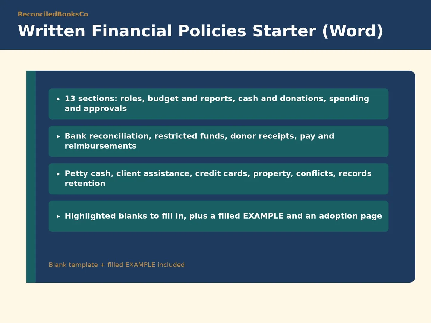 Nonprofit Grant Tracker Spreadsheet and Deadline Calendar: financial policies