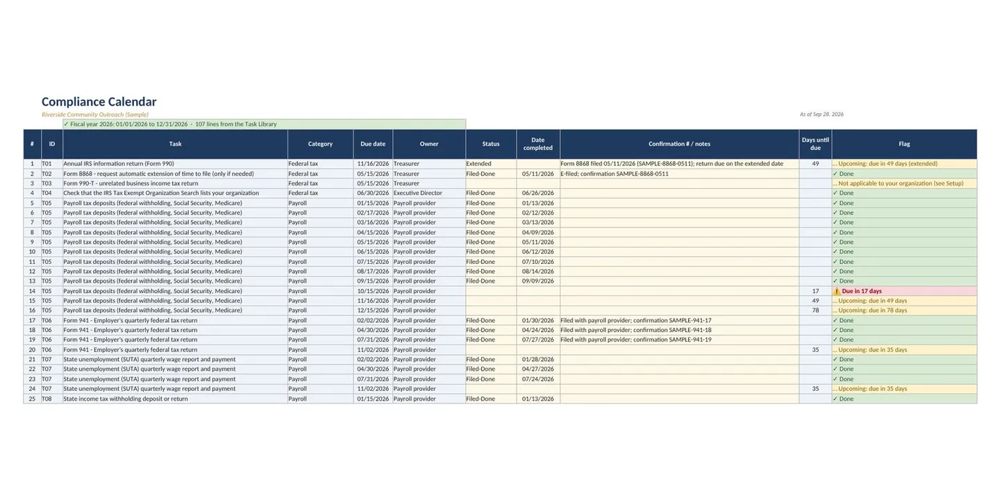 Nonprofit Grant Tracker Spreadsheet and Deadline Calendar, image 15