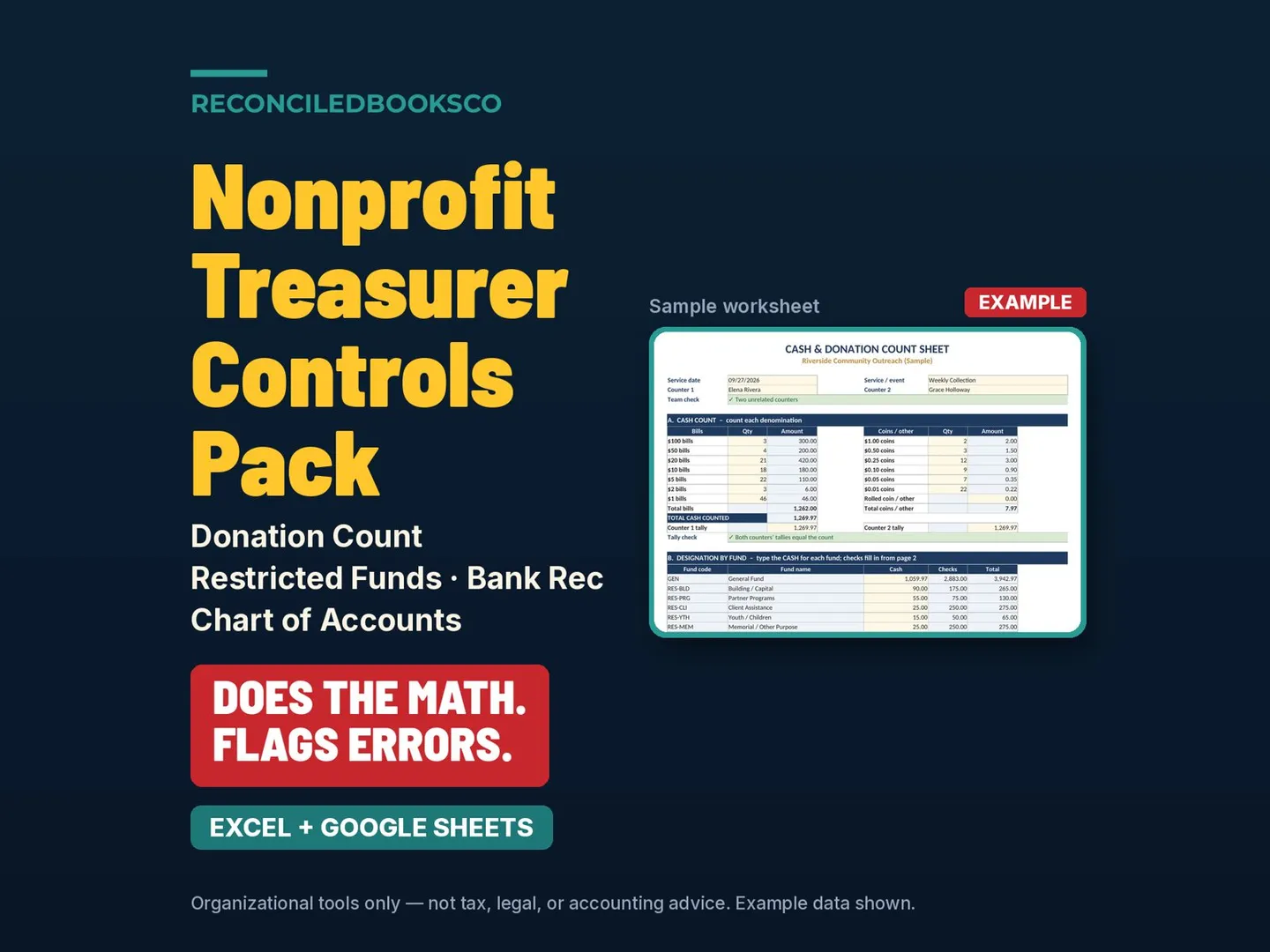 Nonprofit Restricted Funds Tracker and Donation Count Sheet: hero serp v2
