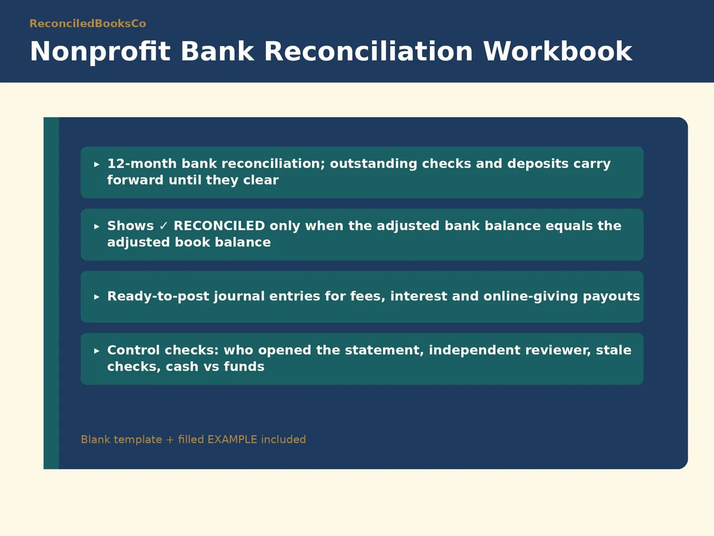 Nonprofit Restricted Funds Tracker and Donation Count Sheet: bank rec