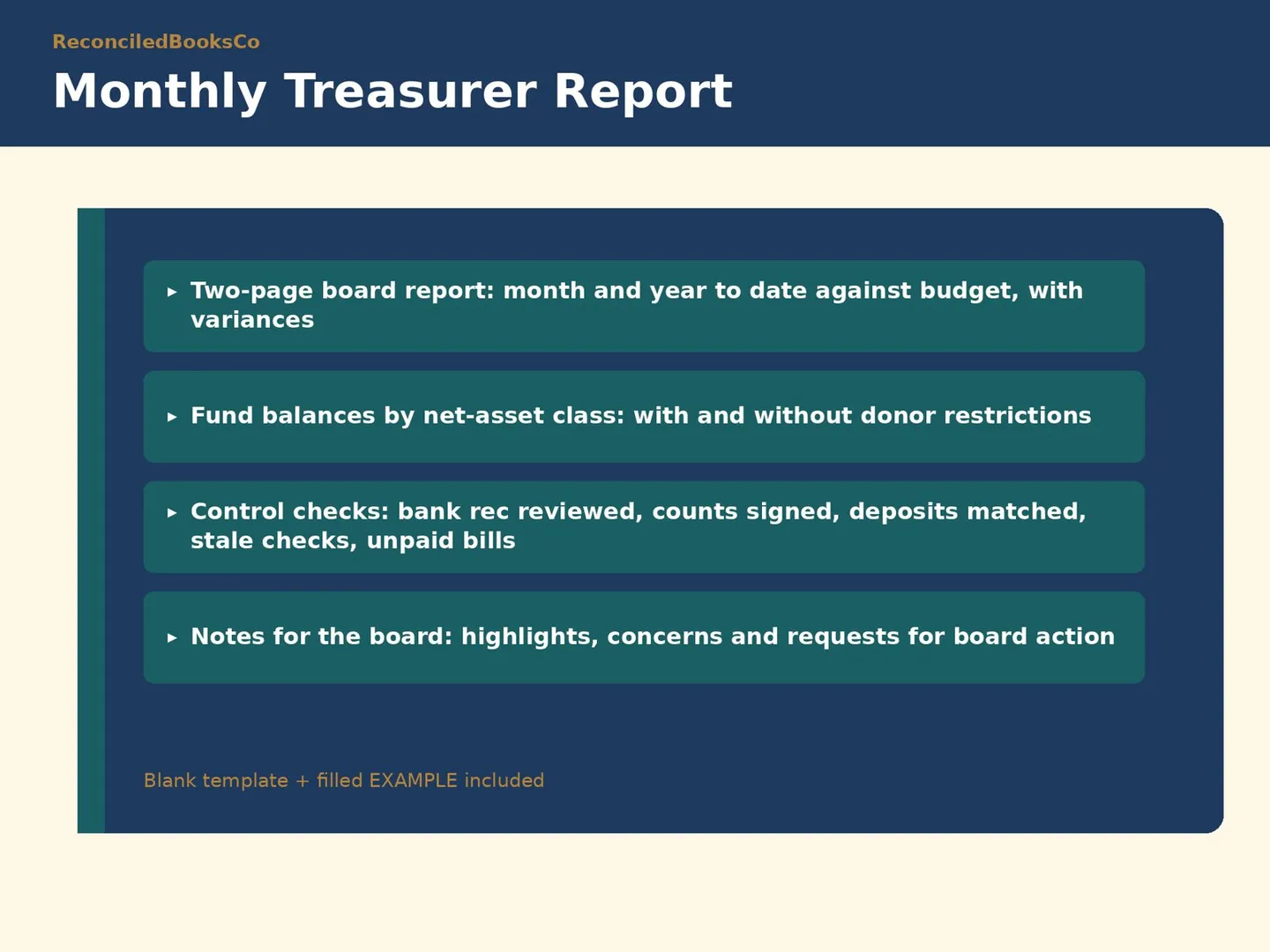 Nonprofit Treasurer Report Template, Budget vs Actual: treasurer report