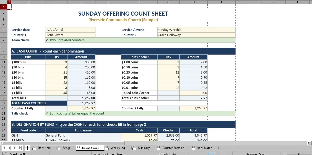 Church Offering Count and Restricted Funds Spreadsheet Pack, image 8