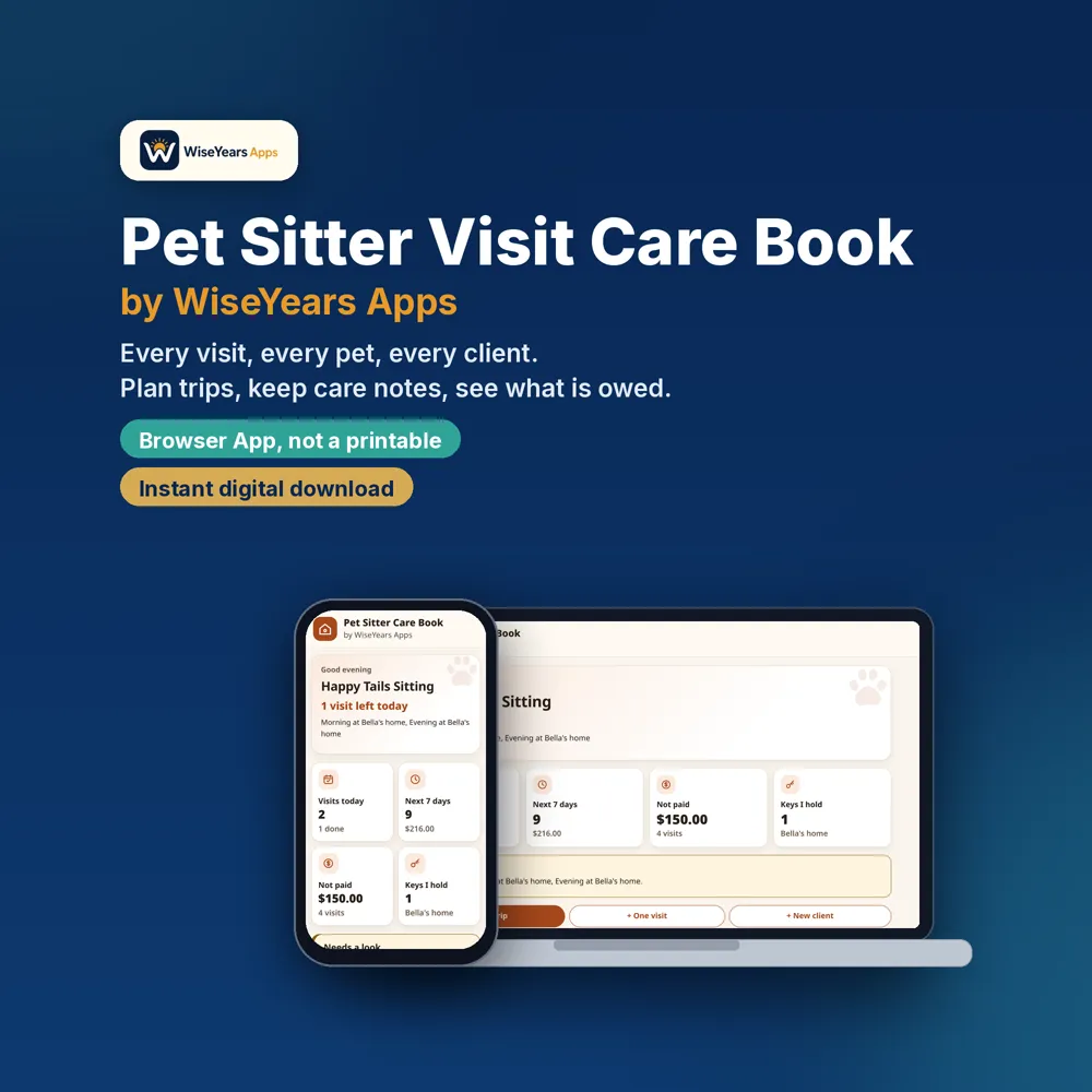 Pet Sitter Visit Care Book cover by WiseYears Apps