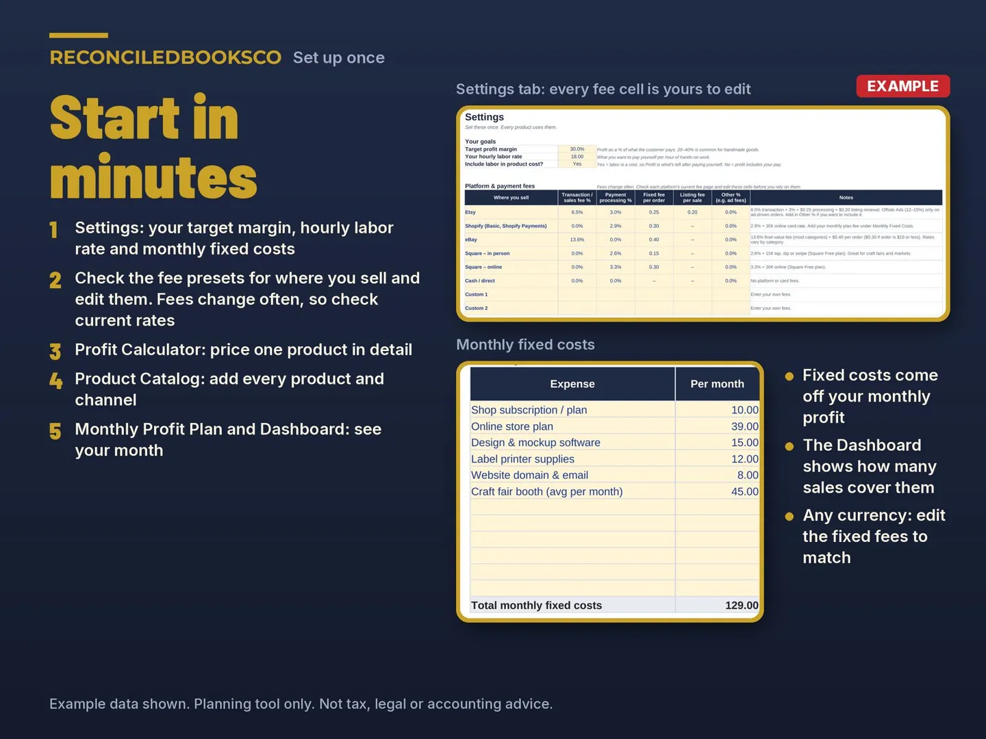 Pricing Calculator for Handmade Sellers, Profit and Fees: set up once