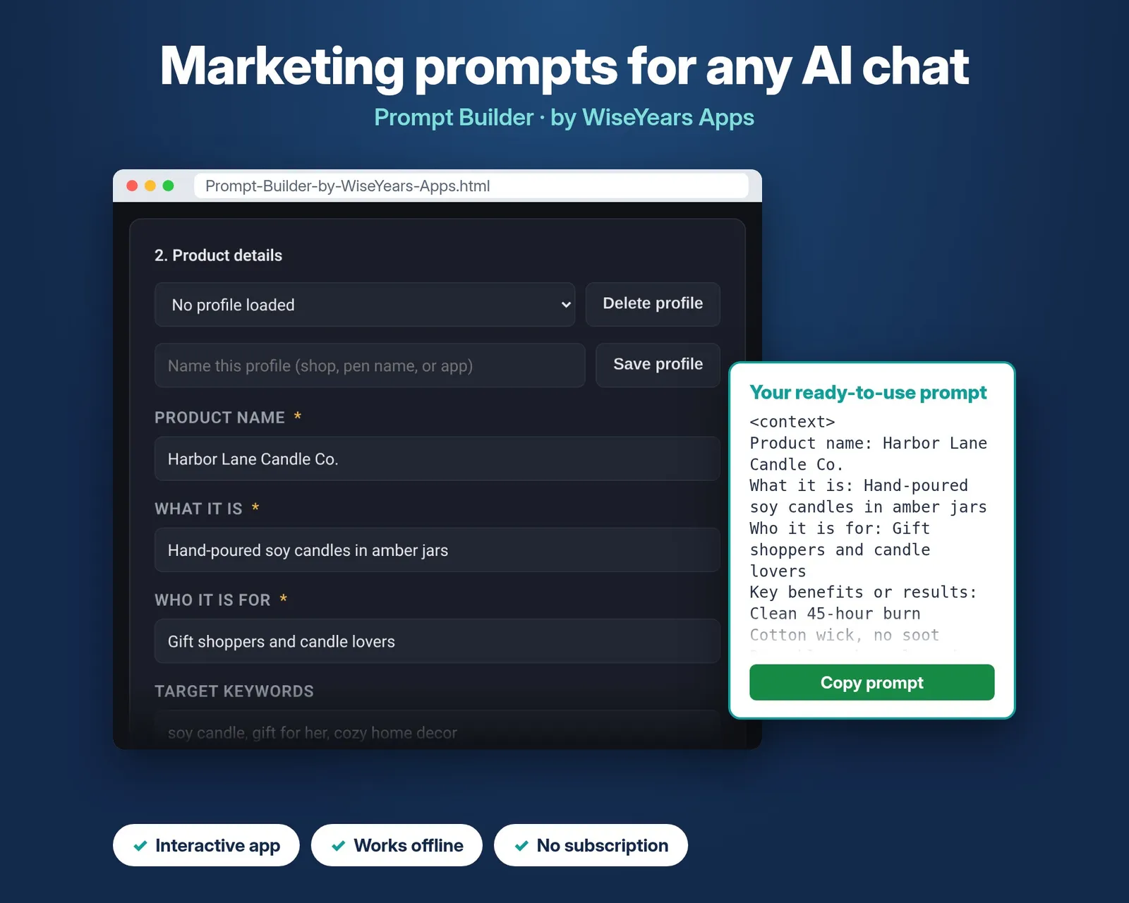 Prompt Builder cover by WiseYears Apps