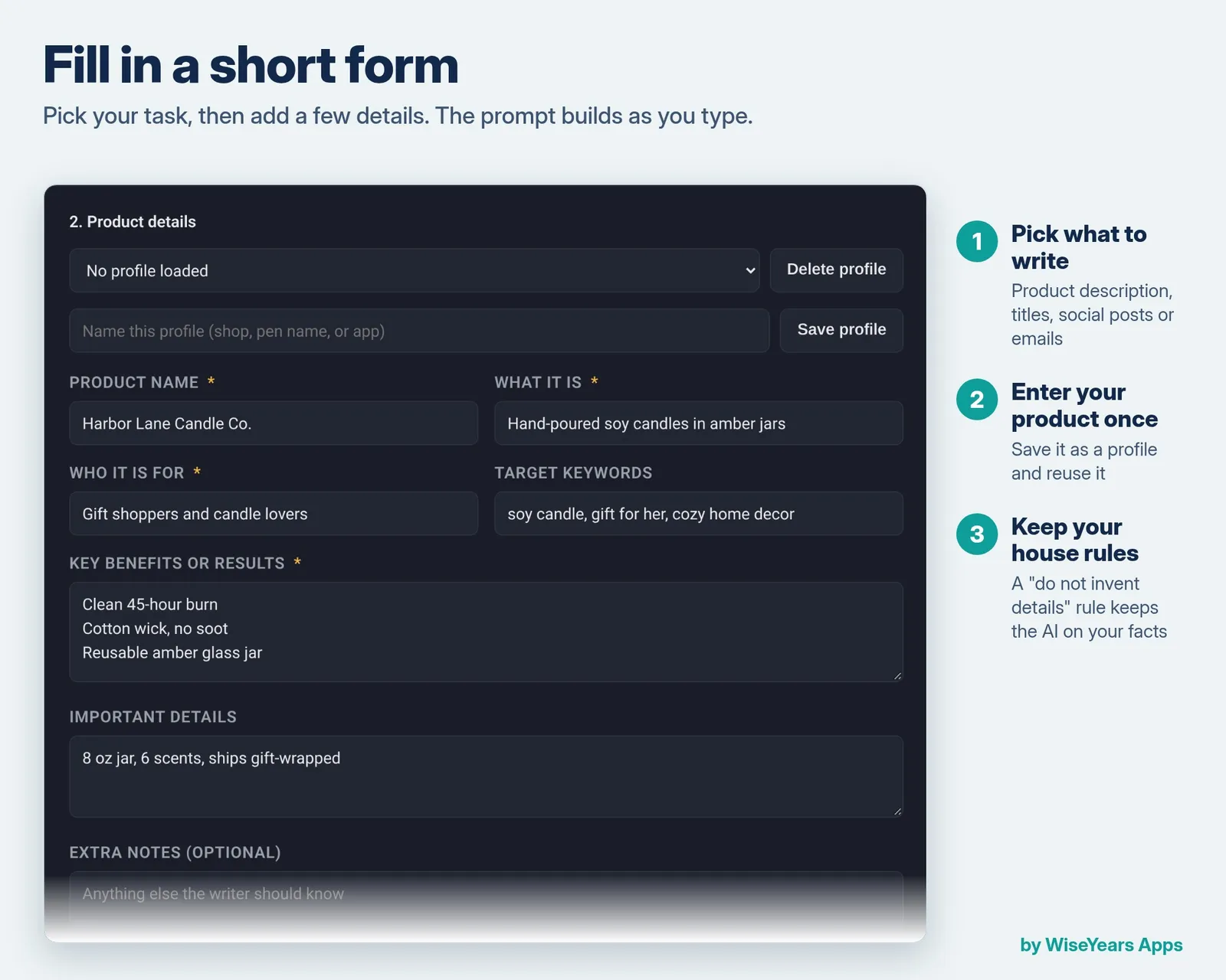 Prompt Builder: fill in the form