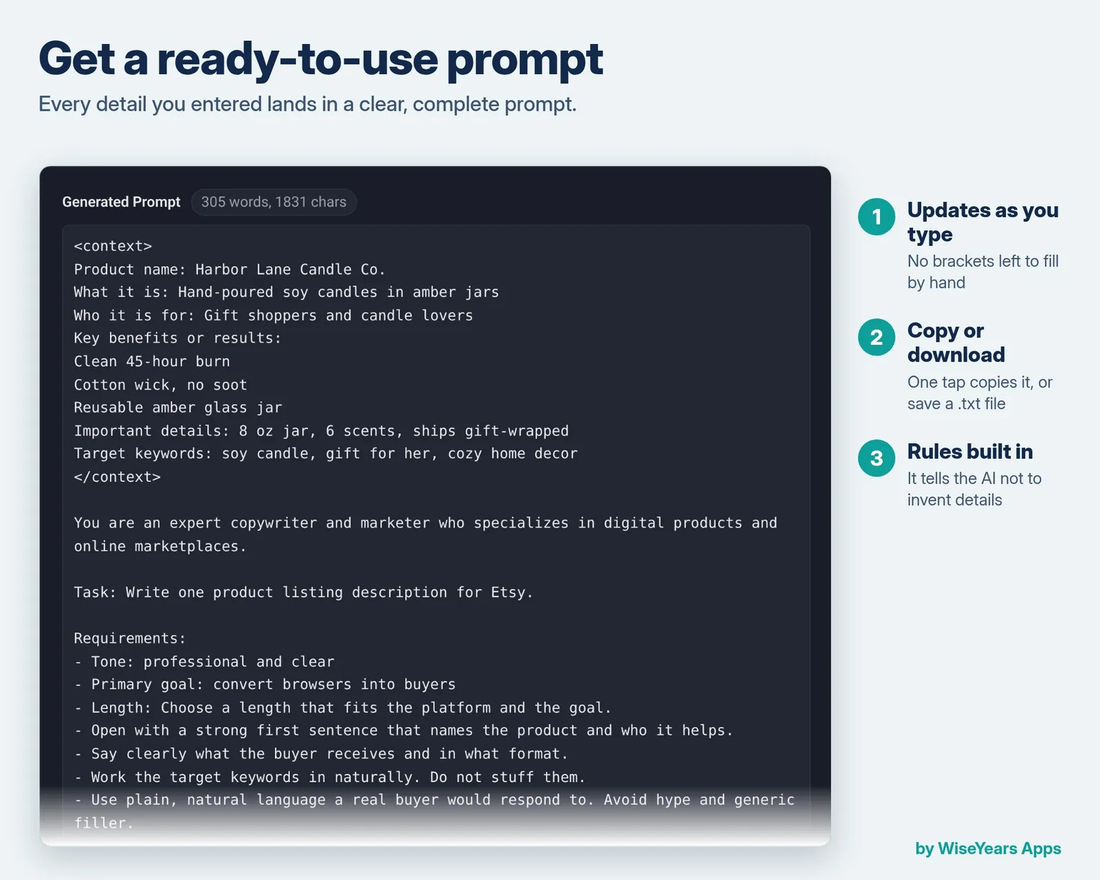 Prompt Builder: ready-to-use prompt