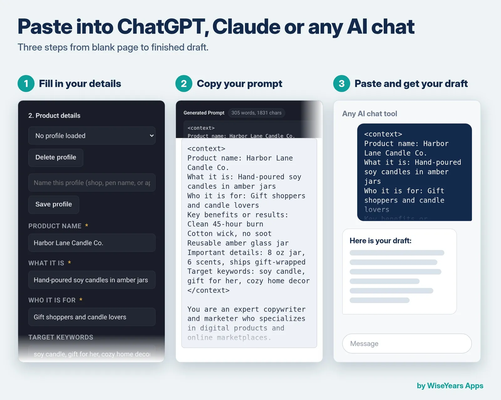 Prompt Builder: paste into any AI chat