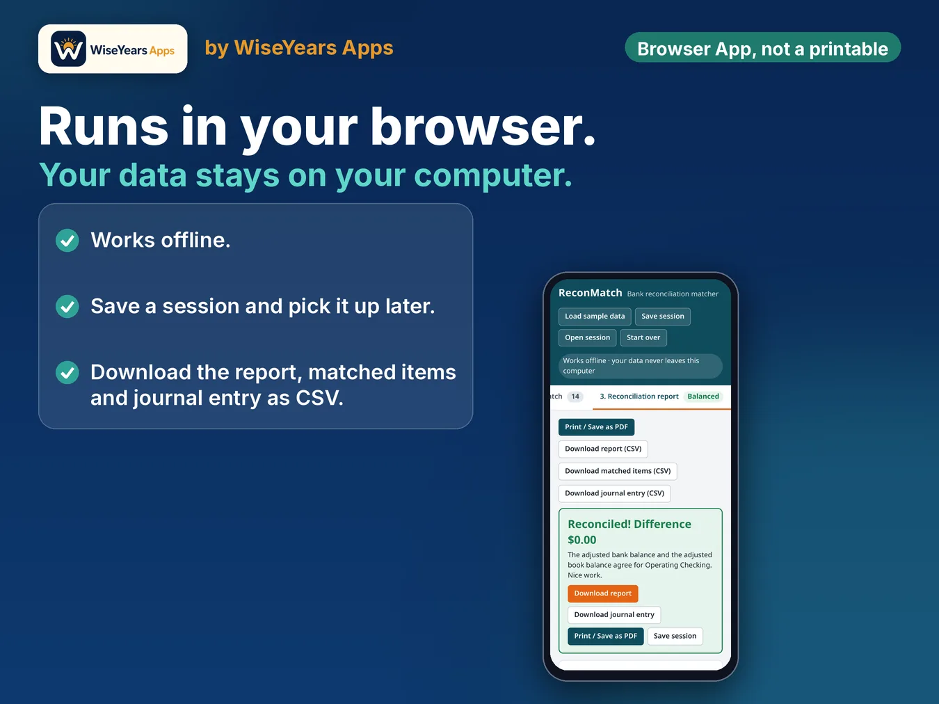 Bank Reconciliation App: ReconMatch Browser Tool, Not a Spreadsheet: works offline in your browser