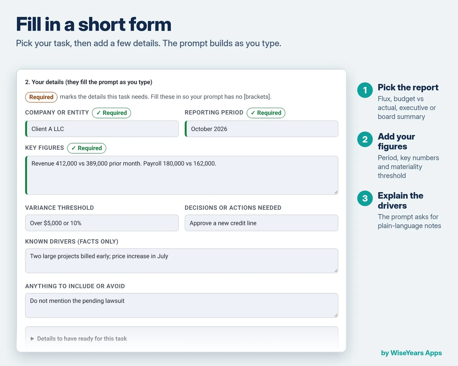 Report Commentary Prompt Builder: fill in the form