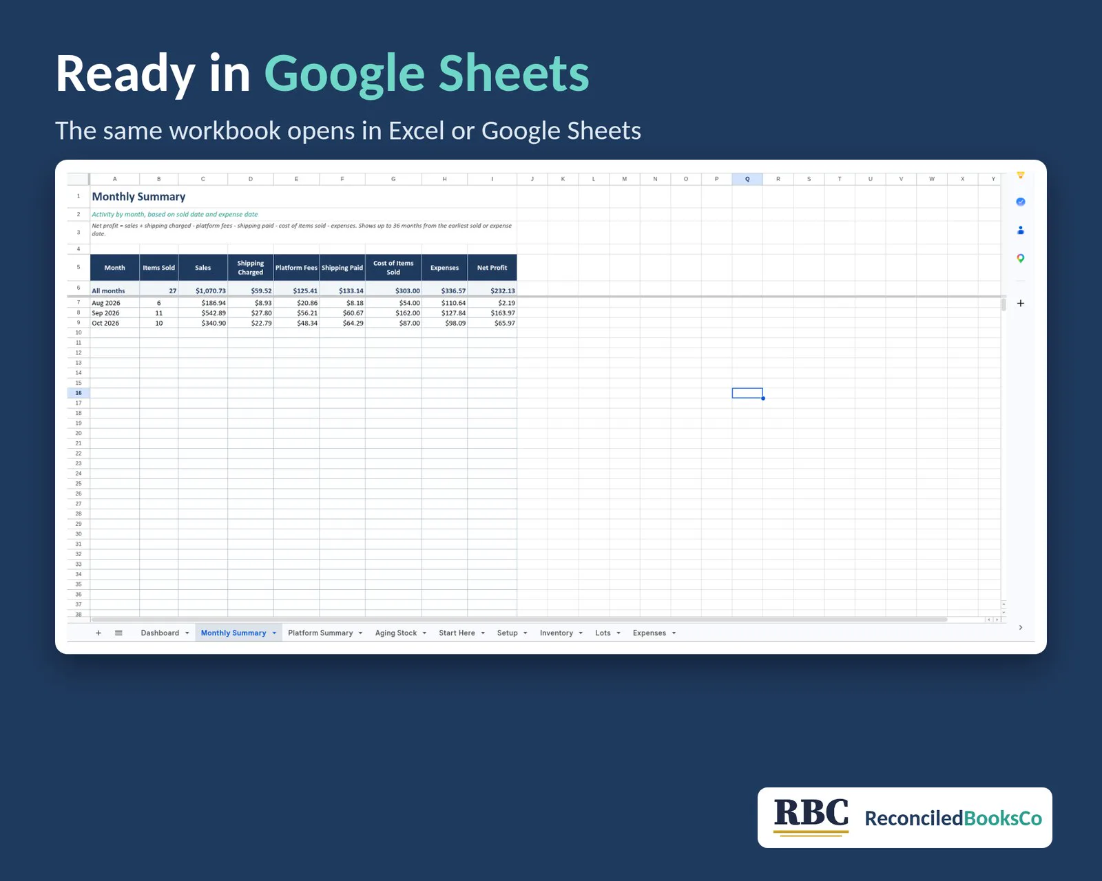 Reseller Inventory and Profit Tracker Spreadsheet: google sheets on any device
