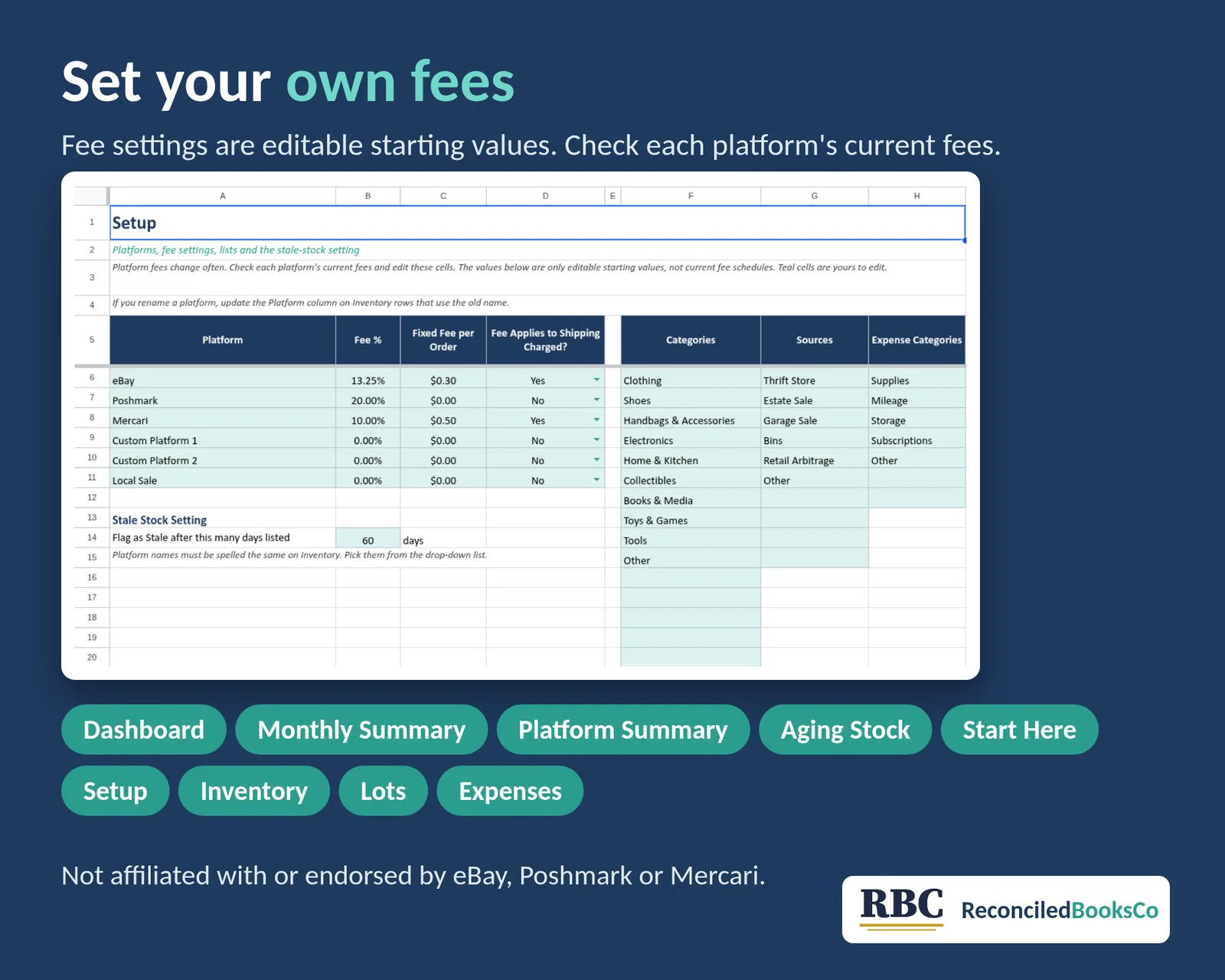 Reseller Inventory and Profit Tracker Spreadsheet: workbook setup