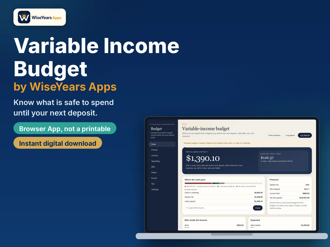 Variable Income Budget App: Safe to Spend Planner, Irregular Pay cover by WiseYears Apps