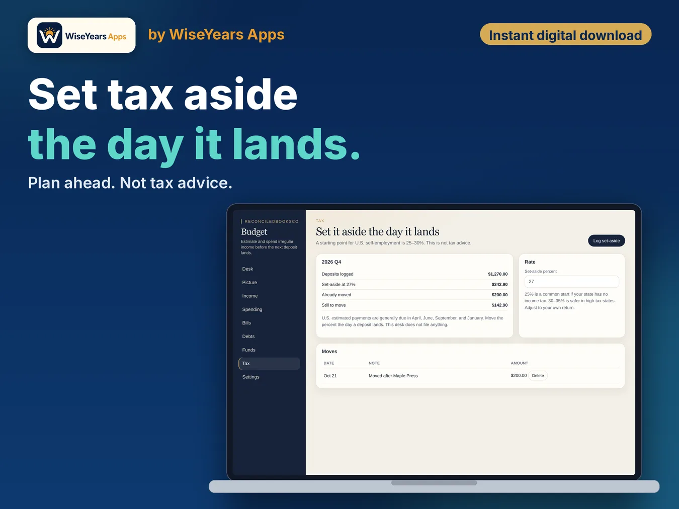 Variable Income Budget App: Safe to Spend Planner, Irregular Pay: tax set-aside from each payment