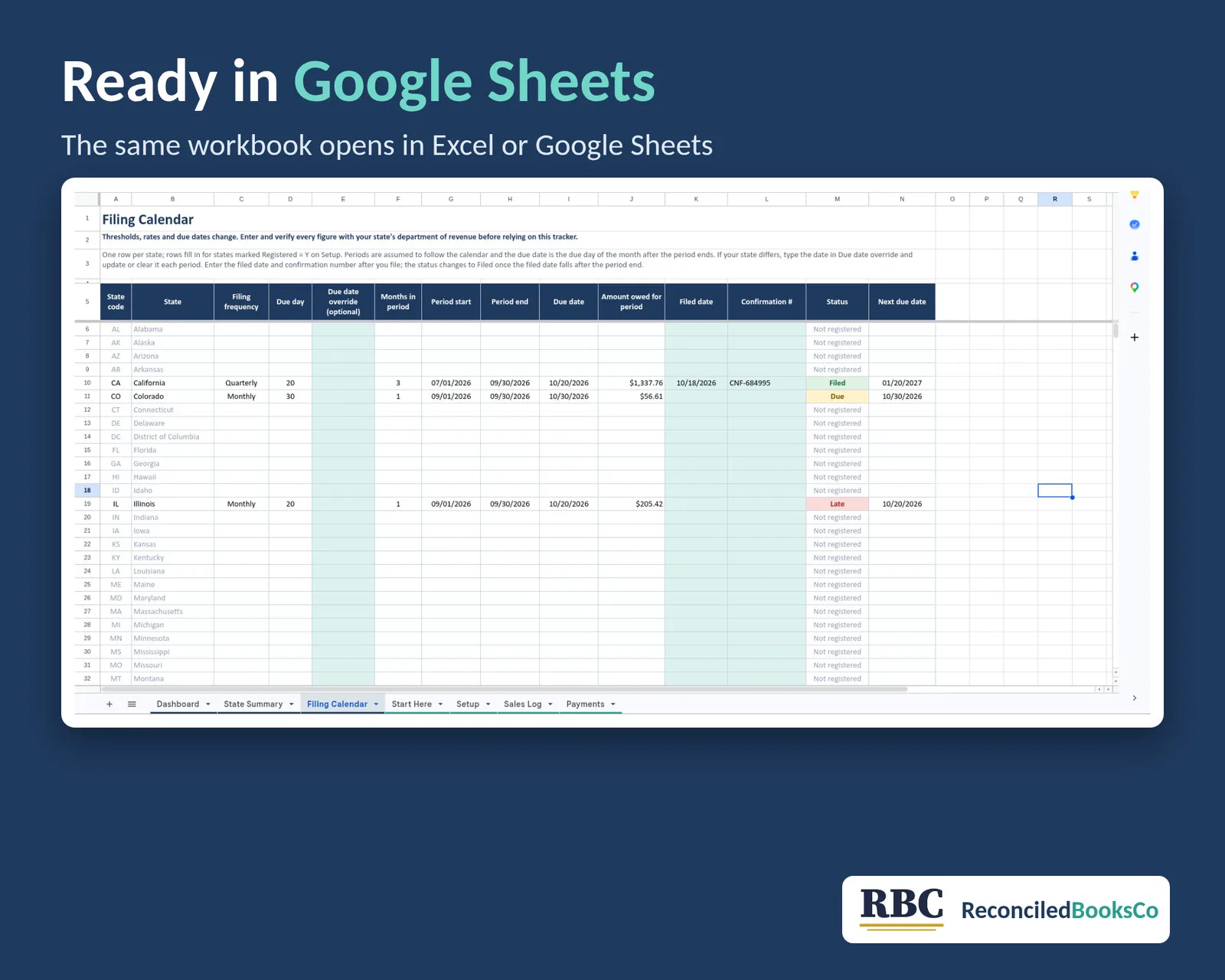 Sales Tax and Economic Nexus Tracker Spreadsheet by State: google sheets on any device