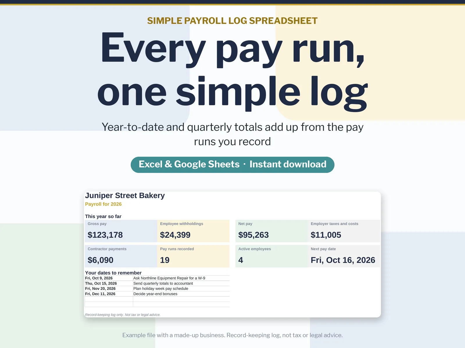 Payroll Log Template: Simple Small Business Payroll Spreadsheet, image 2