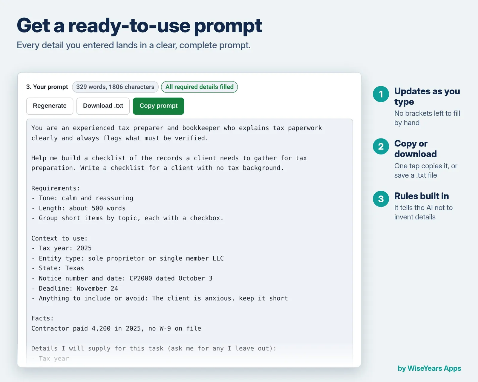 Tax Prep and Notice Prompt Builder: ready-to-use prompt