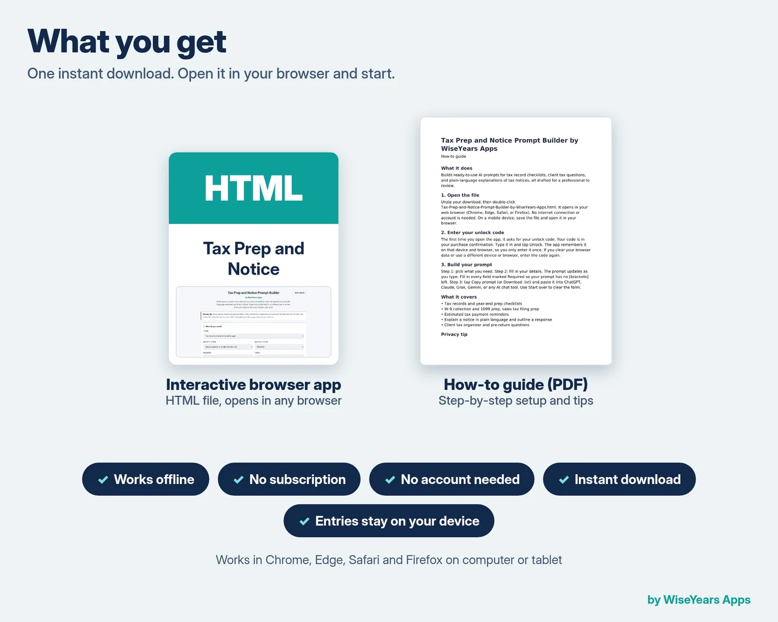 Tax Prep and Notice Prompt Builder: what you get